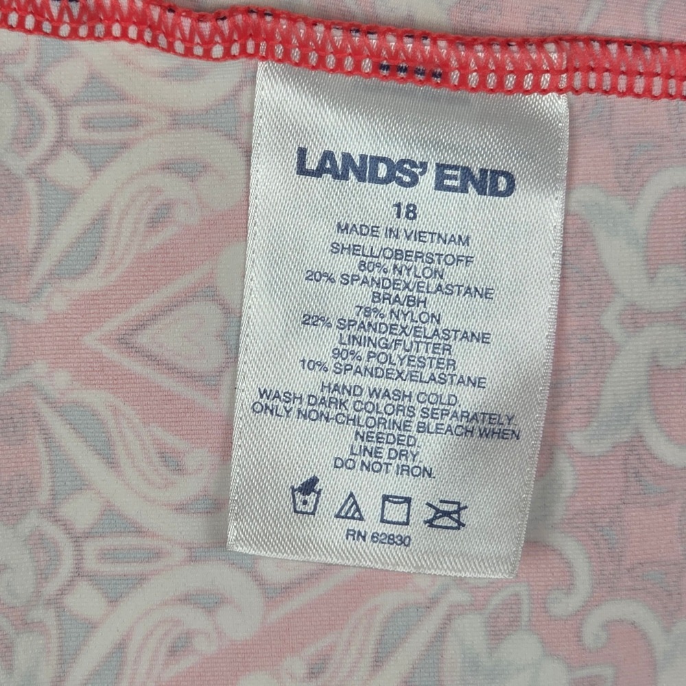 Lands' End Medallion Print Tankini Swim Top 18 Coral White Womens Geometric - Picture 2 of 10